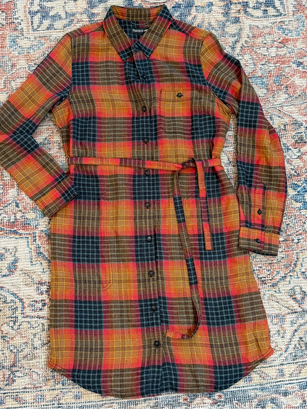 Toad&Co Plaid Shirt Dress in Rust, Olive & Navy - Picture 5 of 11